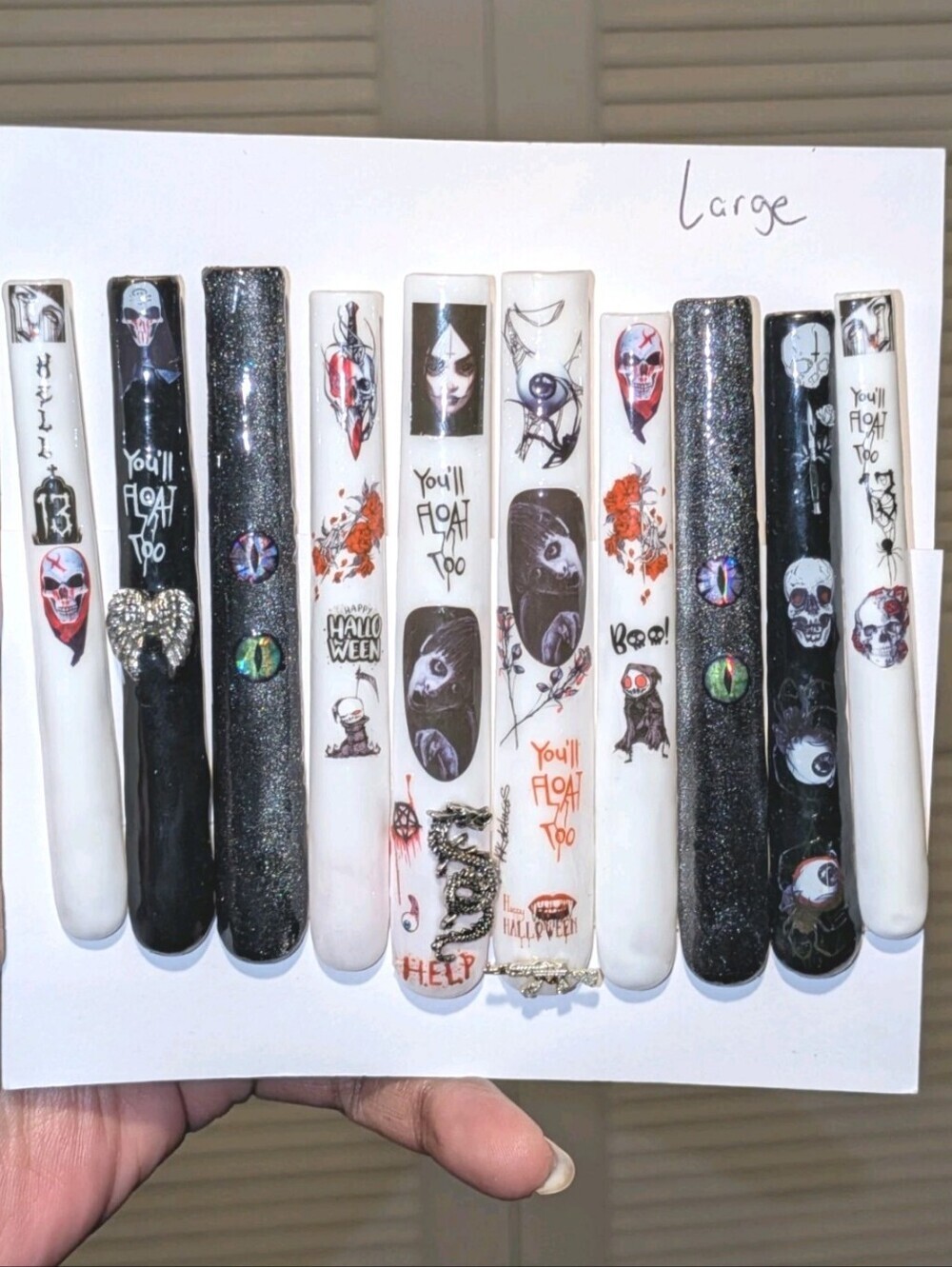 Hand crafted custom 10pc 6xl acrylic press on nails sz large